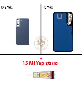 Samsung S22 Mavi Arka Pil Kapağı Batarya Kapağı Lazer Kesim + B-7000 Yapıştırıcı