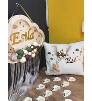 Ledli Bubble Kapı Süsü ve Takı Yastığı Magnet  Yenidoğan Hediye Seti (Krem)