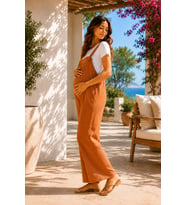 Luvmabelly MYRA6141 – Doğal Müslin Yumuşacık Yazlık Hamile Salopet - Camel
