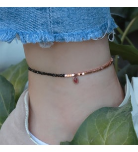 Pembe Kuvars Taşlı Oval Rose Gold Halhal