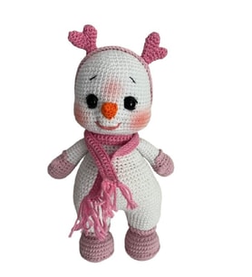 Pembe Atkılı Kardan Bebek Amigurumi Organik Oyuncak