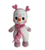 Pembe Atkılı Kardan Bebek Amigurumi Organik Oyuncak