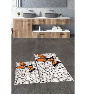 EVDEYA 3D Kelebek Desenli Yıkanabilir Silinir İkili Banyo Halısı Paspas Klozet Takımı, KLOZET-45-KAHVE, (Kahverengi)