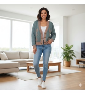 ChicLookDesign Gri&Tarçın El Örgüsü ve İşlemeli Kadın Crop Hırka