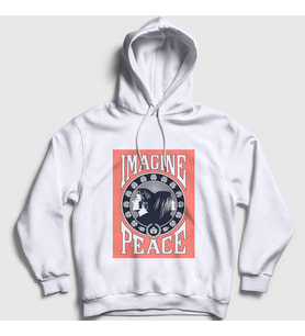 Presmono Unisex Beyaz Peace Beatles John Lennon Kapüşonlu Sweatshirt 35006tt