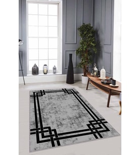 Gri Çerçeveli Kaymaz Tabanlı Makinede Yıkanabilir Halı RV069 - 100 x 160 cm