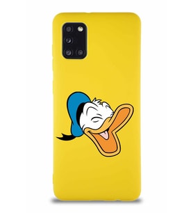 Samsung Galaxy A31 Soft Premier Kapak Donald Duck-E Tasarımlı Silikon Kılıf - Sarı (Şeffaf)