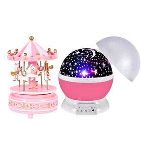 Pembe Star Master Renkli Yıldızlı Gökyüzü Projeksiyon & Pembe Atlı Karınca Müzik Kutusu