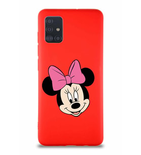 Samsung Galaxy A51 Soft Premier Kapak Minnie Mouse-C Tasarımlı Silikon Kılıf - Kırmızı (Şeffaf)
