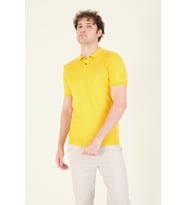 Giyim Dünyası Erkek Yanları Desenli  Polo Yaka  Merserize T-Shirt Sarı 