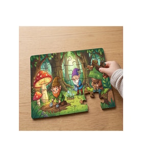 Sevimli Cüceler ve Mantarlar Tasarımlı 24 Parça Ahşap Çocuk Puzzle