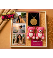 Premium Ürün 14K Altın Kaplamalı Paslanmaz Çelik Ayetel Kürsi Kolye Kişiye Özel Fotoğraflı Hediye Seti