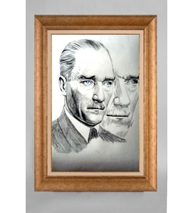 EV İŞYERİ OFİS İÇİN ALTIN ÇERÇEVELİ PASPARTULU ATATÜRK TABLO S525