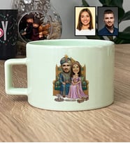 Kişiye Özel Karikatürlü Osmanlı Padişahı ve Sultanı Sevgiliye Hediye Lüks Pastel Fincan Sevgililer Günü Hediyesi