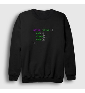 Presmono Unisex Siyah Eat Sleep Code Repeat Developer Yazılımcı Sweatshirt 332151tt