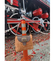 Teddy Model, Camel Renk, Kahverengi Suni Deri Detaylı, Kürk İp, Kadın Omuz Çantası