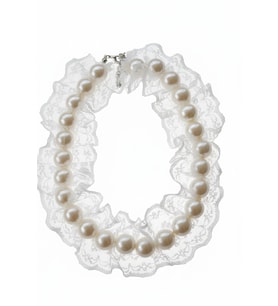 İncili Köpek Kolye- Tasma - Collar (Beyaz)