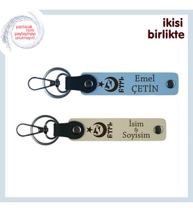 Sevgiliye Şık Ayyıldız Kurt Göktürk Armağan, Kişisel İsim Yazılı Anahtarlık Takım, Gök Mavi-S Kahve