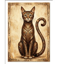 Antik Kedi Ve Ornament Desen Dekoratif Kanvas - Mdf Ahşap Tablo