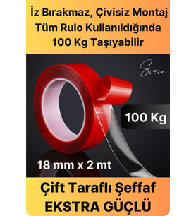 100 Kg Şeffaf Çift Taraflı Çok Amaçlı Güçlü Tamir Silikon Bant Dış Mekan Akrilik Bandı 18 mm-2 mt