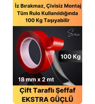 100 Kg Şeffaf Çift Taraflı Çok Amaçlı Güçlü Tamir Silikon Bant Dış Mekan Akrilik Bandı 18 mm-2 mt