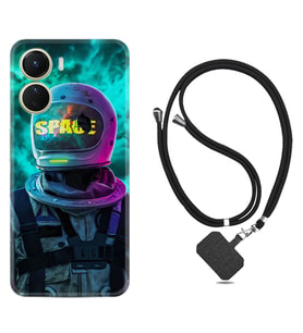 Vivo Y16 Kılıf Resimli Boyun Askılı İpli Desenli Silikon Series Space 1854