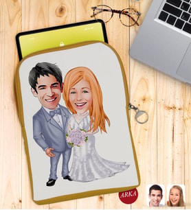BK Gift Kişiye Özel Sevgililer Karikatürlü Taşınabilir Koruyucu Tablet Kılıfı & Organizer Çanta - Sarı-104