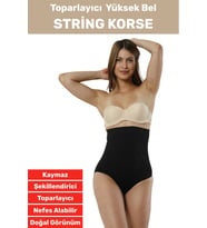 Özel Üretim İz İç Göstermez Kaymaz Sıkılaştırıcı Toparlayıcı Yüksek Bel String Korse (Siyah)