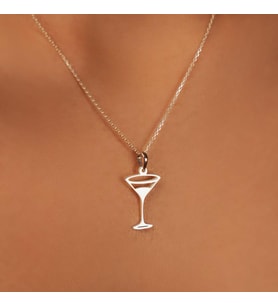 Martini Kokteyl Figürlü Kolye 925K Gümüş