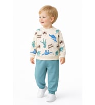 Erkek Çocuk Önü Baskılı Sweatshirt Ve Eşofman Alt Takım BGL-ST05256 (Yeşil)