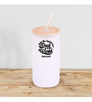 BK Gift İsimli Dad Tasarımlı Beyaz Renk Pipetli Buzlu Cam Bardak 600ml - 6, Babaya Hediye, Doğum Günü Hediyesi