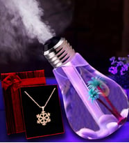 Ampul Şeklinde Hava Nemlendirici Yedi Renkli Gece Lambası& Rose Kar Tanesi Kolye Hediye Seti