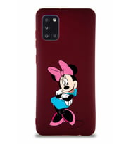 Samsung Galaxy A31 Soft Premier Kapak Minnie Mouse-D Tasarımlı Silikon Kılıf - Mürdüm (Şeffaf)