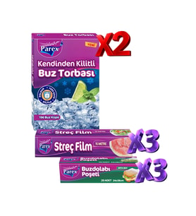2'li Buz Torbası 3'lü Buzdolabı Poşeti ve 3'lü Streç Film Paketi