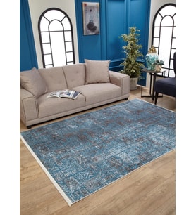 Dijital Kaymaz Yıkanabilir Mavi Minimalist Salon Halısı Mutfak Halısı Koridor Halısı Yolluk HLN1997