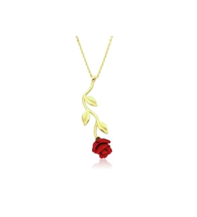 ??Gümüş Gold Kırmızı Gül Kolye CSR2183016