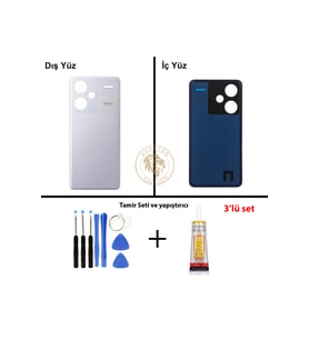 Redmi Note 13 Pro Plus 5G Lenssiz Mistik Gümüş Uyumlu Arka Kapak + Yapıştırıcı ve Vida Seti
