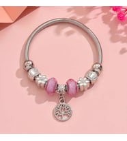 Pandora Tarz , Pembe Hayat Agacı  Sevgi  Temalı Charmlı Bİleklik, Ahşap Kutu içerisinde
