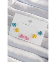 Pirinç Rengarenk Mineli Minimal Fiyonk Küpe Seti - TJ-BKP9319