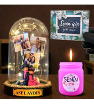 Sizlere Özel Led Işıklı Fanus ve Mis Kokulu Mum Hediye Seti Kişiye Özel Hediye (Model 8)