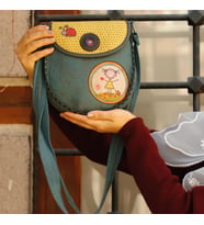 Cin Ayşe Figürlü Çapraz Örgülü Kol Çantası Etnik Bohem Style - Petrol