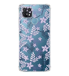PrintiFy Oppo A15s Uyumlu Köşe Korumalı Floral Lila Tasarımlı Şeffaf Silikon Kılıf