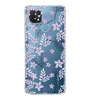 PrintiFy Oppo A15s Uyumlu Köşe Korumalı Floral Lila Tasarımlı Şeffaf Silikon Kılıf