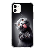 PrintiFy Apple iPhone 11 Uyumlu Kedi 2 Baskılı Şeffaf Köşe Korumalı Antişok Kılıf