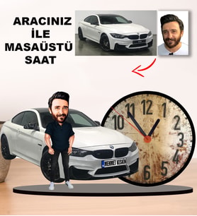 KİŞİYE ÖZEL TASARIMLI ERKEK KARİKATÜR KENDİ ARACINIZ İLE MASAÜSTÜ SAAT M5