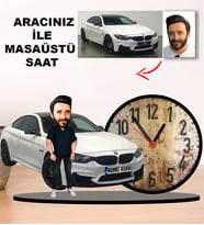 KİŞİYE ÖZEL TASARIMLI ERKEK KARİKATÜR KENDİ ARACINIZ İLE MASAÜSTÜ SAAT M5
