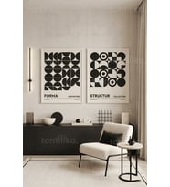 Modern Geometrik Sanat 2'li Ahşap Çerçeveli Tablo Seti