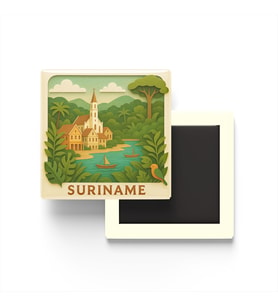 Surinam - Suriname - Paper Cut Art - Baskılı Buzdolap Magneti Kare - 9x9 cm