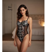 Blair Premium Siyah Beyaz Çiçekli Pullu Çıtçıtlı Balenli Büstiyer (Siyah - Beyaz)