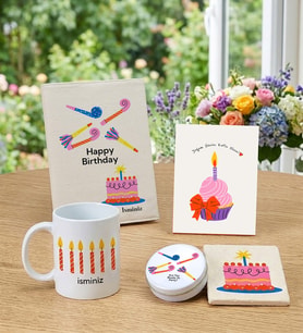 Kişiye Özel Defter Kupa Bardak Altlığı Mum Doğum Günü Hediye Seti